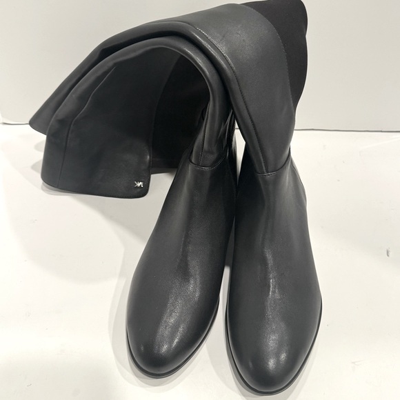 MICHAEL KORS Womens Black Round Toe Stacked Heel Zip-up Leather Boots Shoes 5.5 - Picture 6 of 16